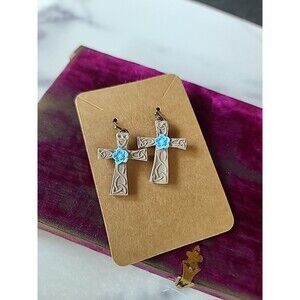 Polymer Clay Floral Cross Shaped Dangling Pierced Earrings New